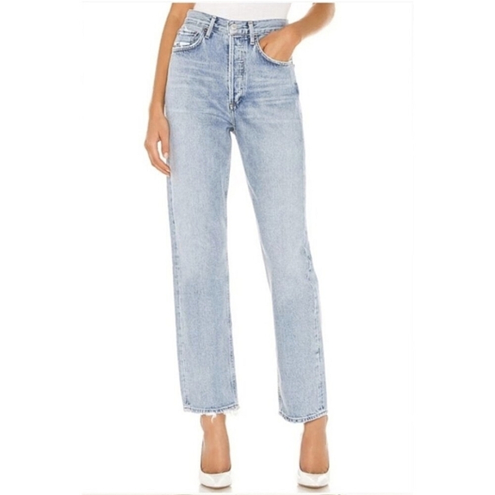AGOLDE Mia Jeans Mid Rise Straight Leg Jean Dimension Light Blue 24 Revolve